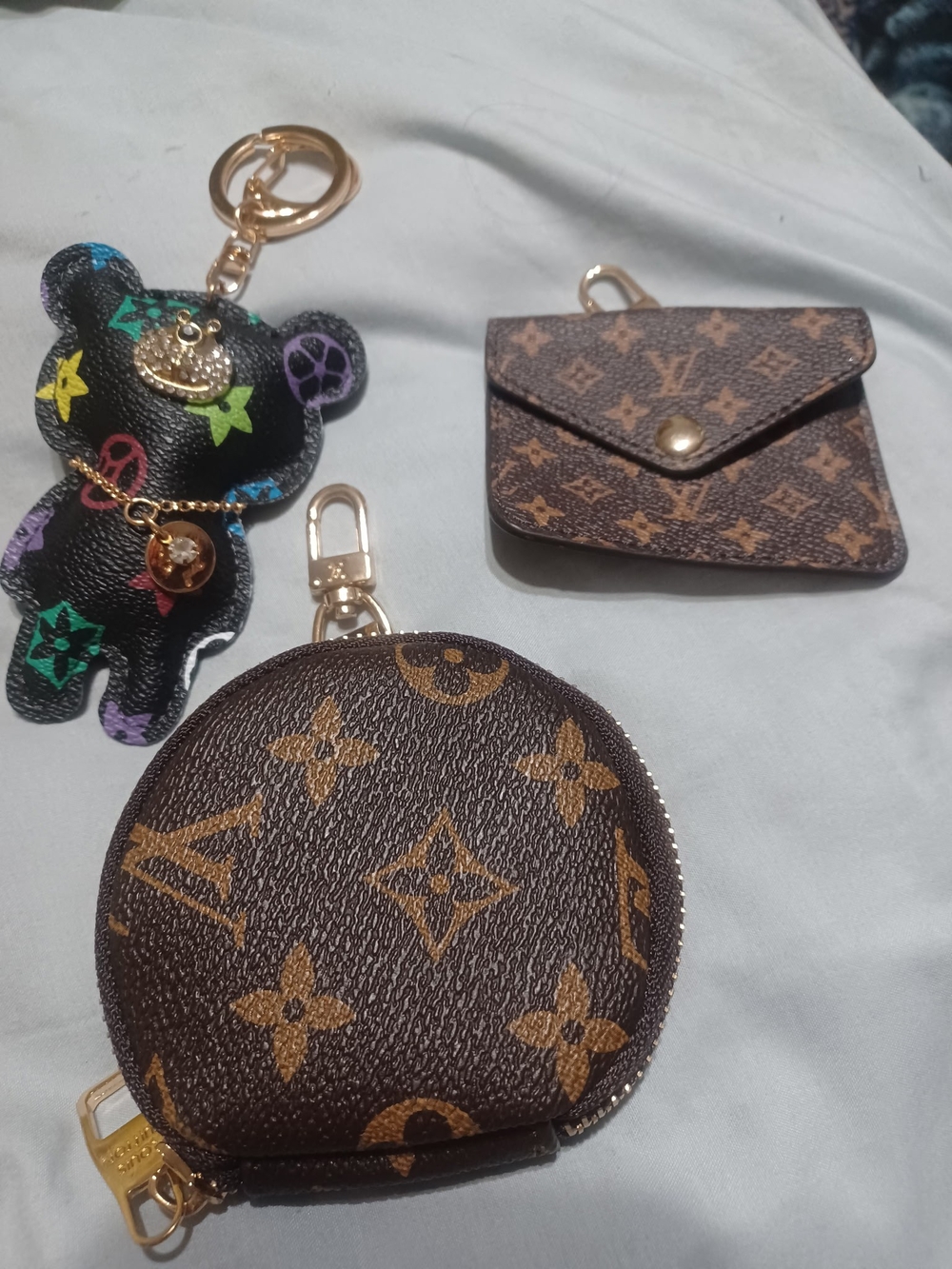 Fashion Brown Monogram Keychain /Pouch Set